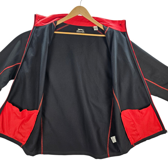 Slazenger Mens XL Black Red Activewear Golf Jacket Full Zip Windbreaker - Picture 2 of 11